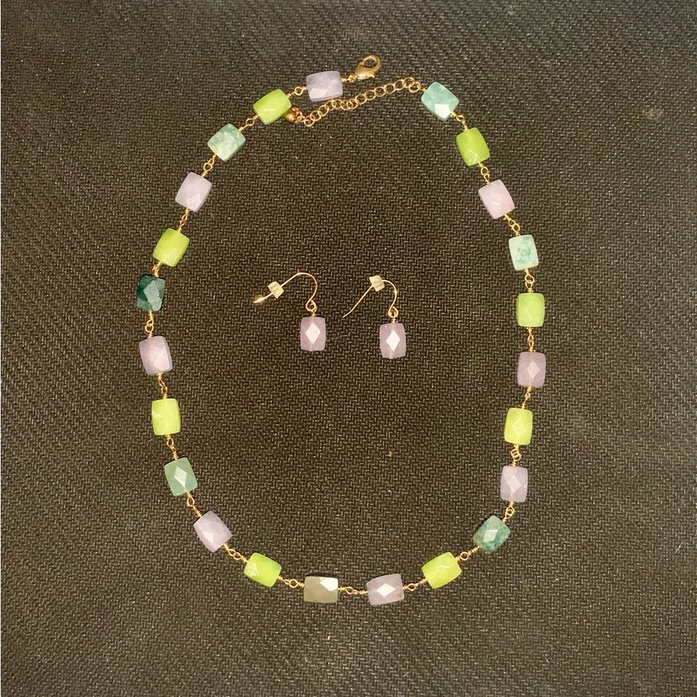 Multi colored stone necklace and earring set.